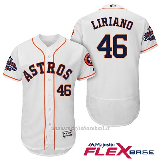 Maglia Baseball Uomo Houston Astros 2017 World Series Campione Francisco Liriano Bianco Flex Base
